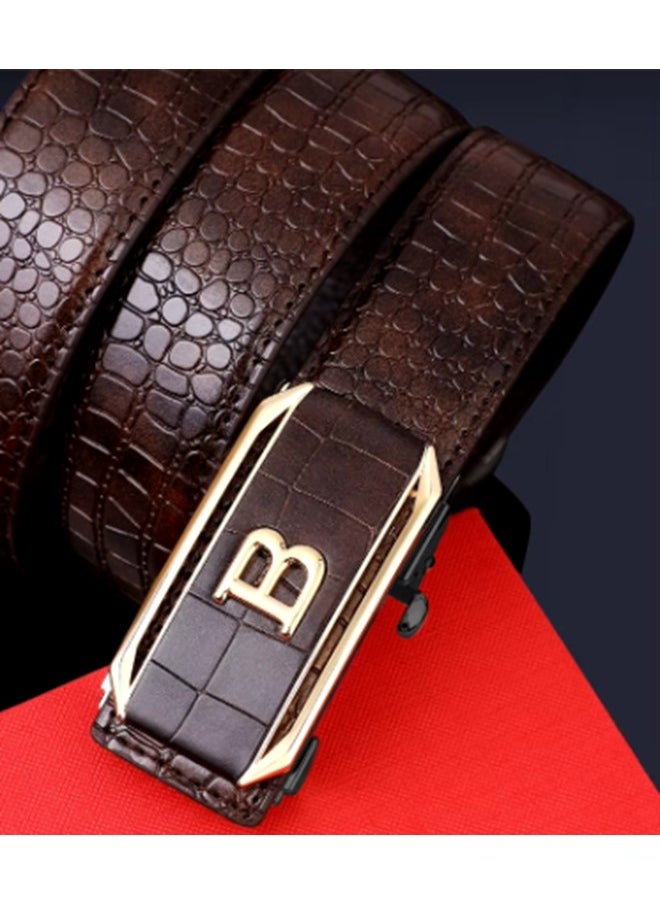 Set of 2 Leather Belts for Men Crocodile Pattern Dress Belt with Automatic Buckle Adjustable Fit for Formal and Casual Wear