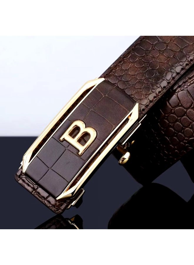 Set of 2 Leather Belts for Men Crocodile Pattern Dress Belt with Automatic Buckle Adjustable Fit for Formal and Casual Wear