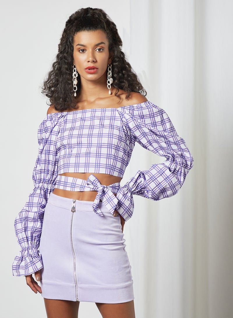 Check Print Crop Top Purple