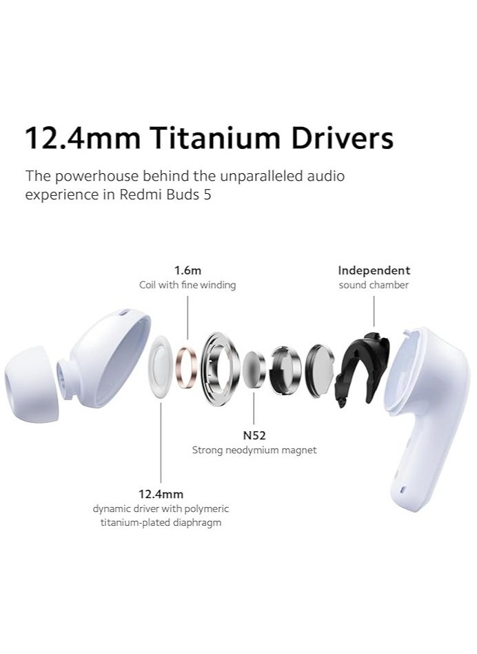 Buds 5 Wireles Earbuds, Bluetooth 5.3 in-Ear Headphones, 46dB Active Noise Cancellation, Up to 40H Battery, Dynamic Driver, 5ATM Waterproof - White