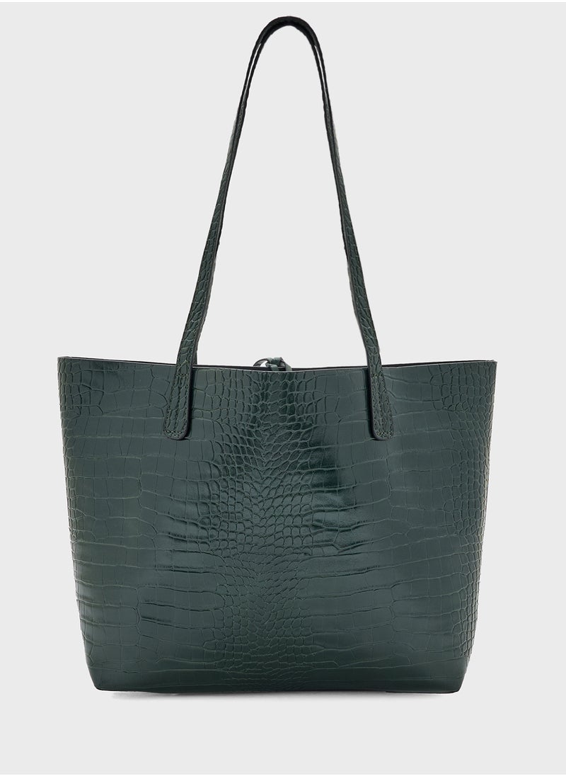 2 In 1 Croc Tote Bag With Crossbody