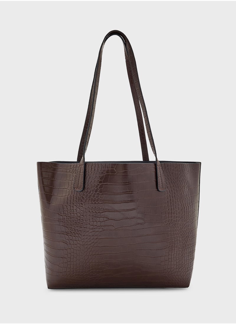 2 In 1 Croc Tote Bag With Crossbody