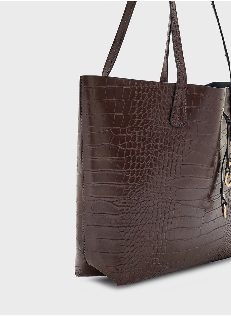 2 In 1 Croc Tote Bag With Crossbody