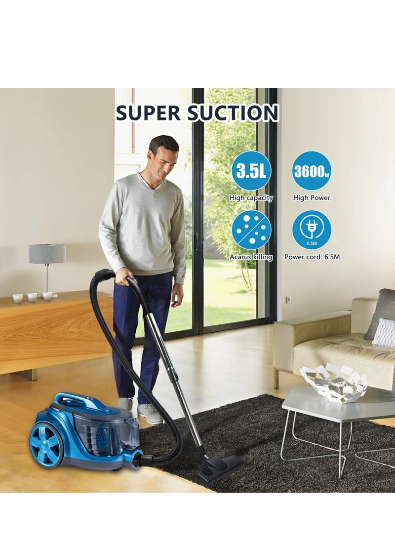 3600W High Power Vacuum Cleaner, 3.5L Large Capacity Washable, Anti-Bacterial and Anti-Mite Vacuum Cleaner, Quiet Operation Strong Suction, Suitable for Pet Hair, Carpet, Tile, Floor