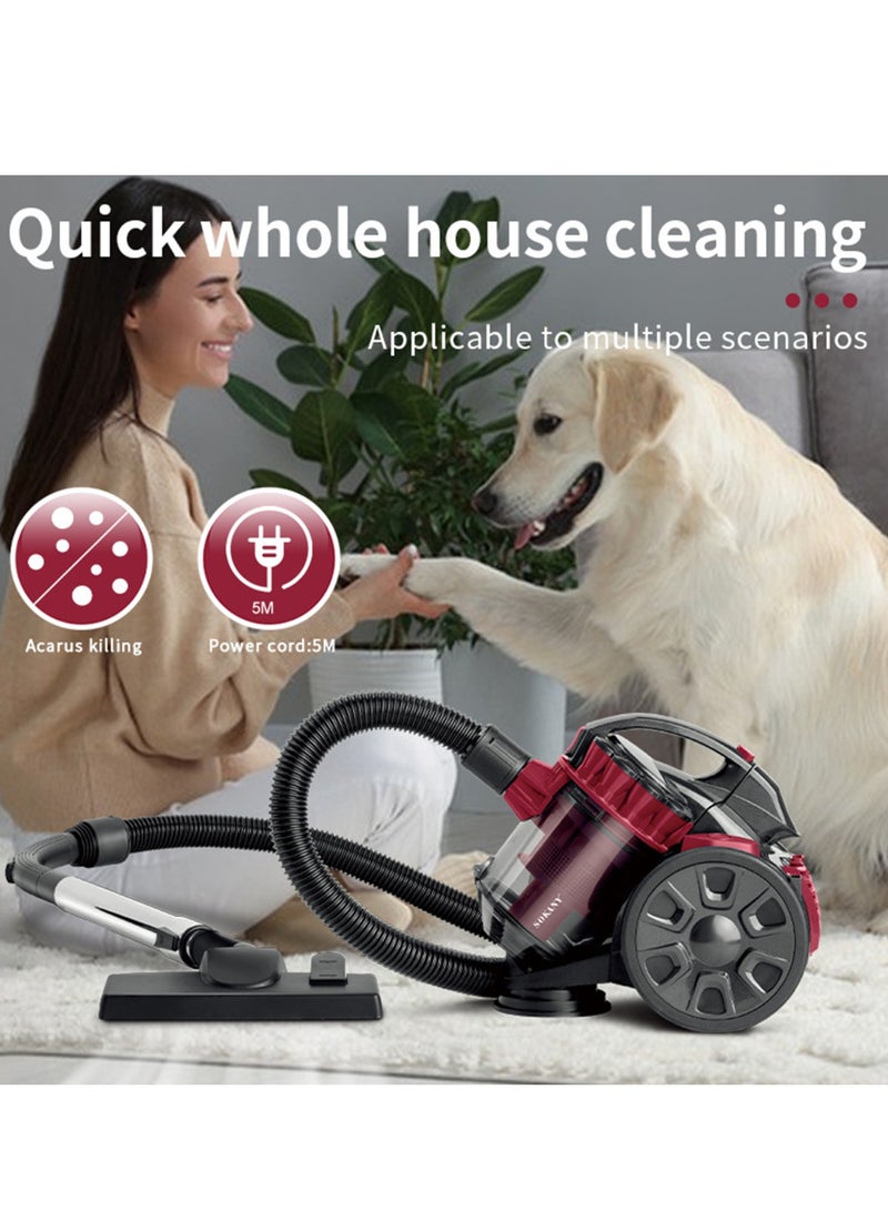 2600W Canister Vacuum Cleaner, Cyclone Filtration,22Kpa Bagless Vacuum Cleaner Washable Fliter for Pet Hair, Carpet, Tile- 1.5L