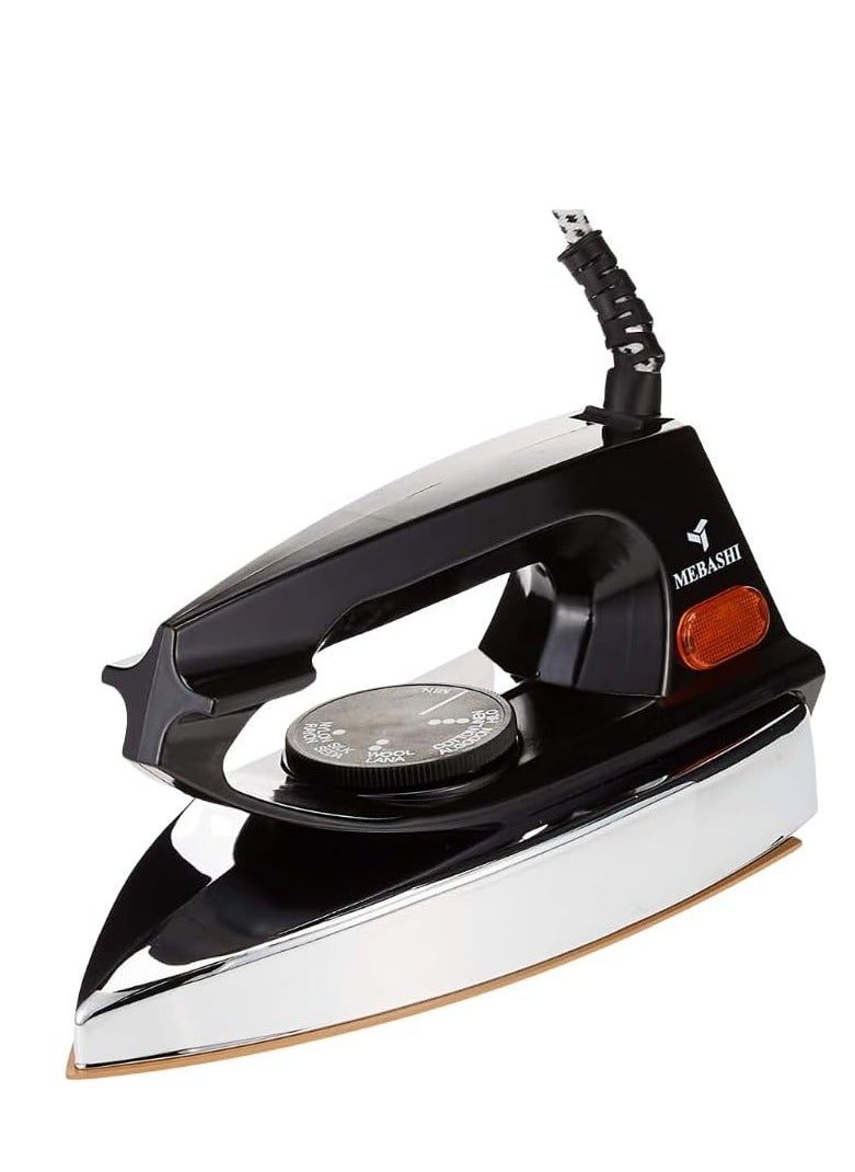 MEBASHI Dry Iron - Elegant Black with Ceramic Golden Soleplate, 6 Temperature Settings, and Comfortable Handle(ME-IR3002)(1000-1200W)