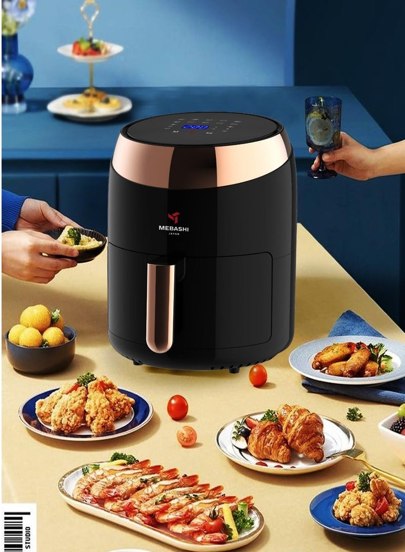 MEBASHI Air Fryer with Digital Touch Screen, 1400W 3.5L Capacity, Timer and Temprature Control, 10 Pre-Set Cooking Programs (Black)