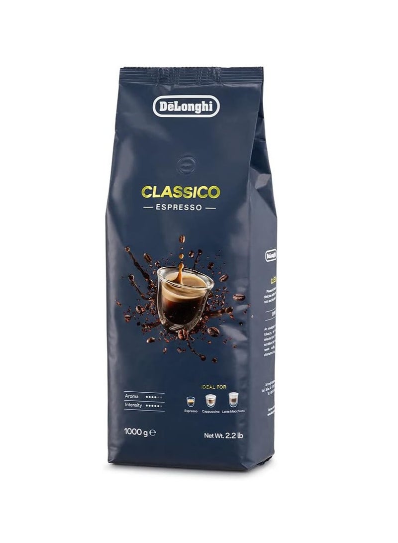 De'Longhi Classico Roatsed Whole Coffee Beans for Coffee Machines, Ideal For Espresso, Capuccino, Latte Macchiato 1Kg, - DLSC616