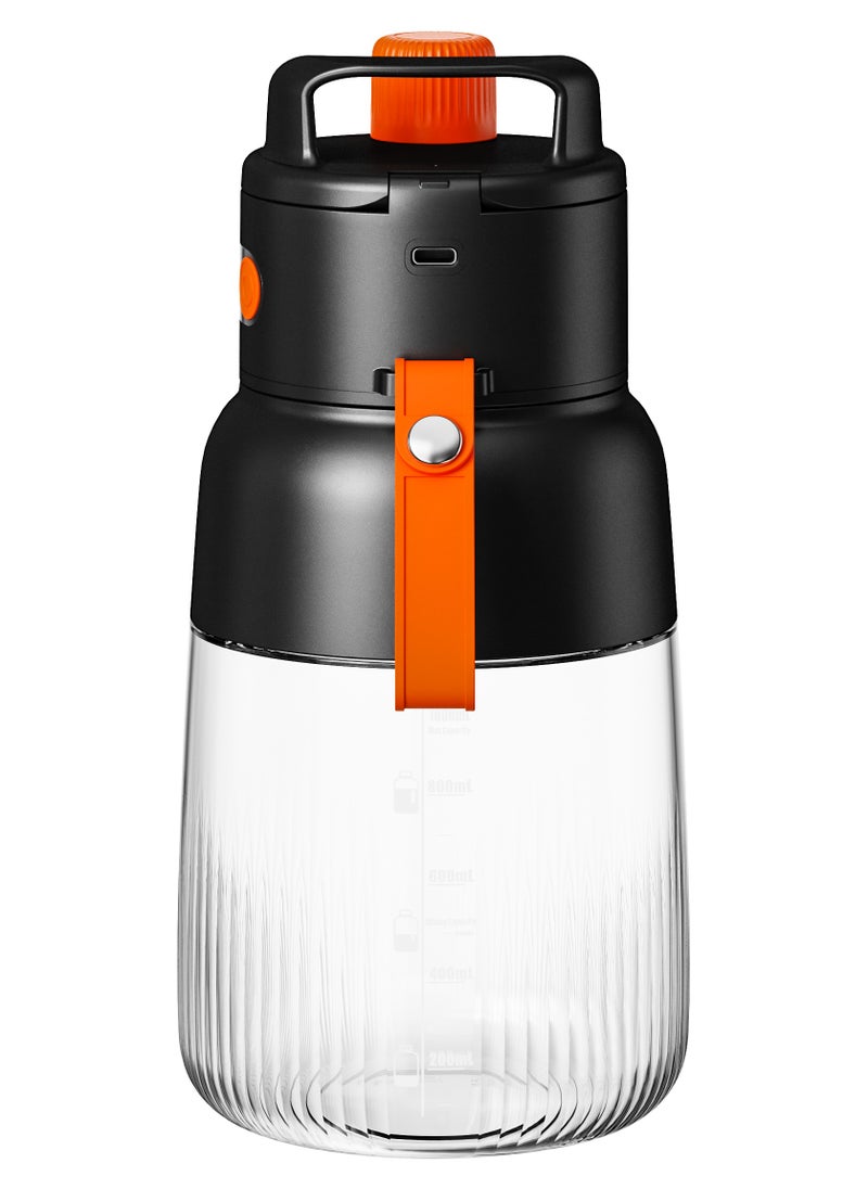 Portable Blender 1L with LED Display / 12 Stainless Steel Blades / Blend and Sip / Quick Prep Time / Blend on the Go - Black/Orange