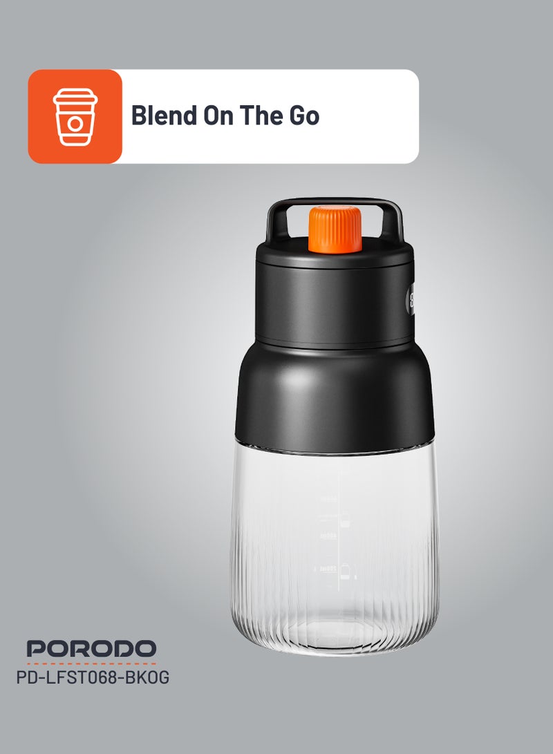 Portable Blender 1L with LED Display / 12 Stainless Steel Blades / Blend and Sip / Quick Prep Time / Blend on the Go - Black/Orange