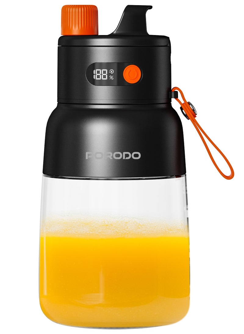 Portable Blender 1L with LED Display / 12 Stainless Steel Blades / Blend and Sip / Quick Prep Time / Blend on the Go - Black/Orange