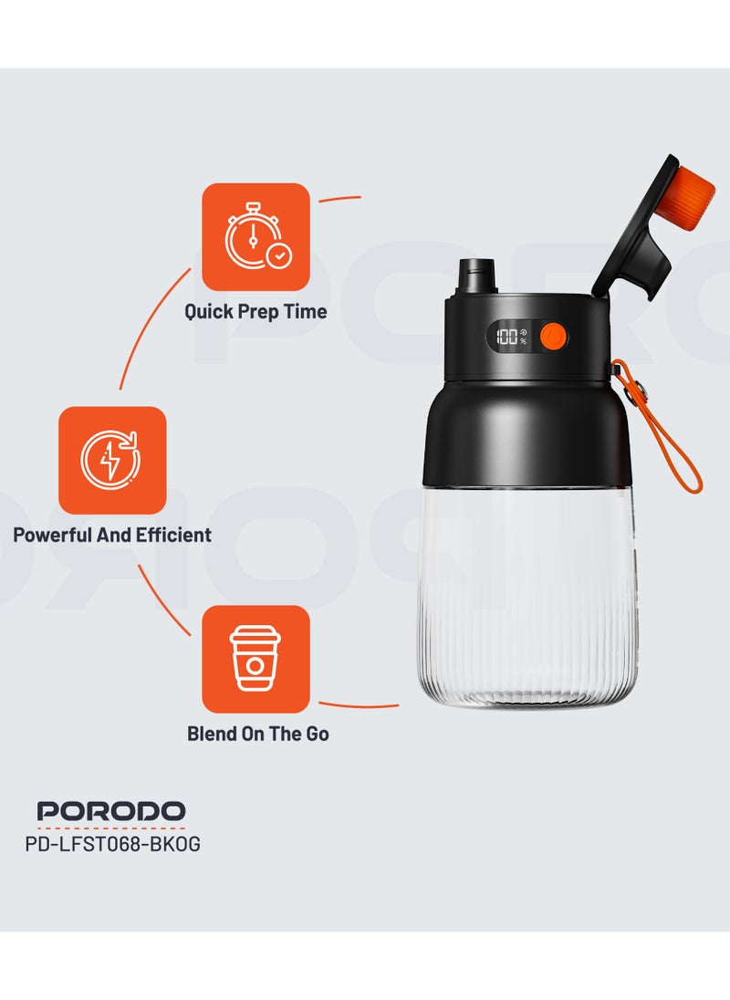 Portable Blender 1L with LED Display / 12 Stainless Steel Blades / Blend and Sip / Quick Prep Time / Blend on the Go - Black/Orange