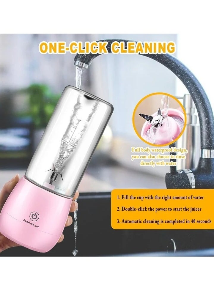 Portable Blender USB Rechargeable Smoothie Blender Personal Beach Blender for Shakes and Smoothies with 6 Sharp Blades Travel Lid One Touch Auto-cleaning Waterproof Blender for Kitchen