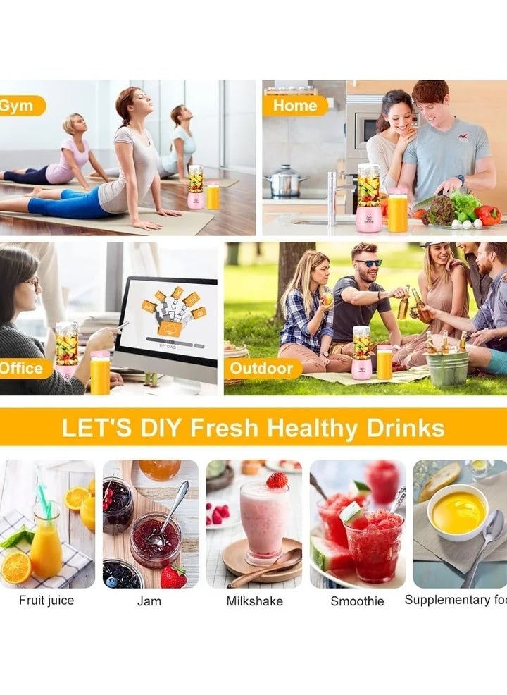 Portable Blender USB Rechargeable Smoothie Blender Personal Beach Blender for Shakes and Smoothies with 6 Sharp Blades Travel Lid One Touch Auto-cleaning Waterproof Blender for Kitchen