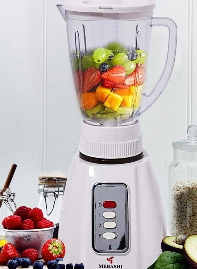 Mebashi 3-in-1 Blender (ME-BL1005W) – 1.6L | Blender, Grinder, Chopper, and Filter | 350W | Stainless Steel Blade | Pulse & 2-Speed Control (350W)