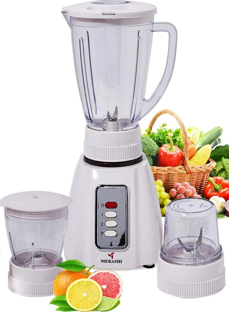 Mebashi 3-in-1 Blender (ME-BL1005W) – 1.6L | Blender, Grinder, Chopper, and Filter | 350W | Stainless Steel Blade | Pulse & 2-Speed Control (350W)