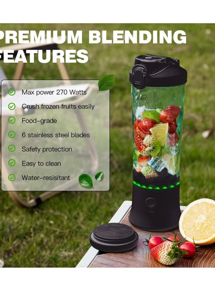 Portable Blender, Shakes and Smoothies Waterproof Blender for Sports, Travel and Outdoors, Mini Blender USB Rechargeable with 20 oz BPA Free Blender Cups with Travel Lid.