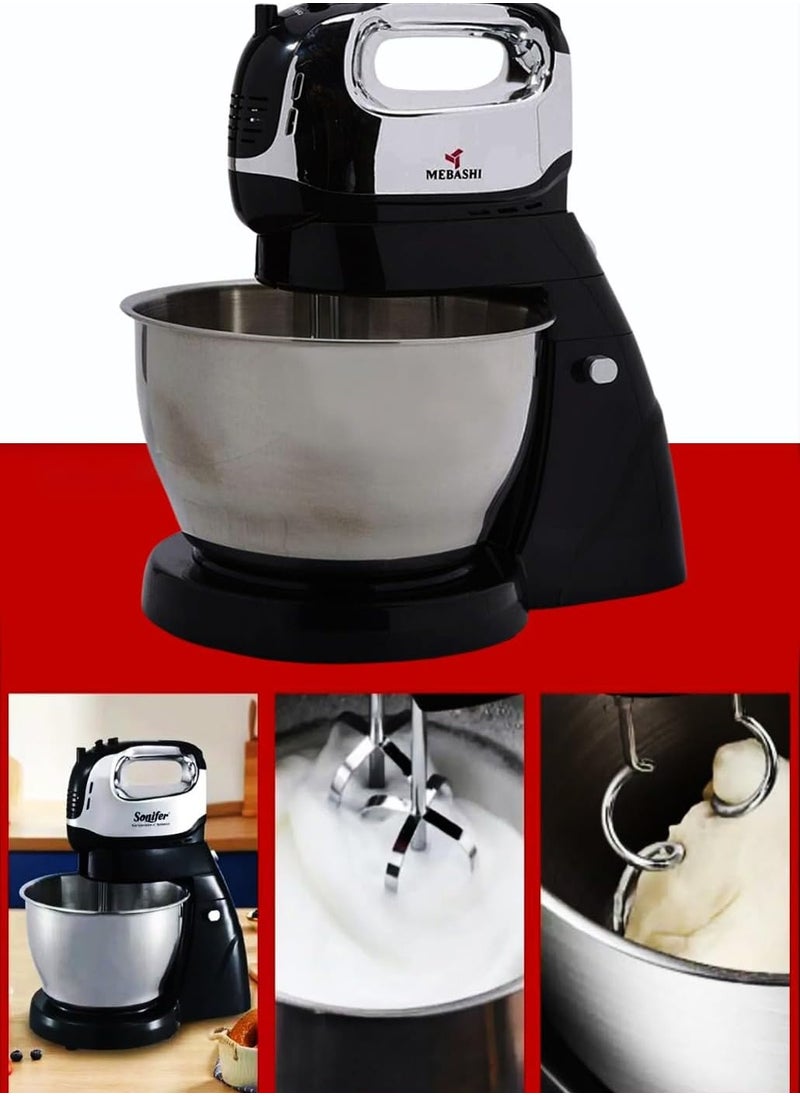 MEBASHI 4.5L Stand Bowl Mixer, 5 Speeds, 2 Beaters, 2 Dough Hooks, (350W) Black (ME-SBM1002)