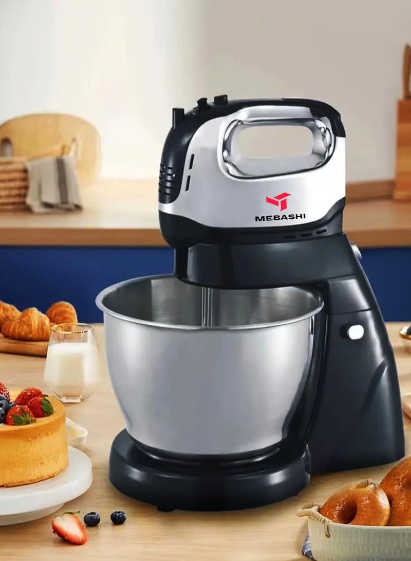 MEBASHI 4.5L Stand Bowl Mixer, 5 Speeds, 2 Beaters, 2 Dough Hooks, (350W) Black (ME-SBM1002)