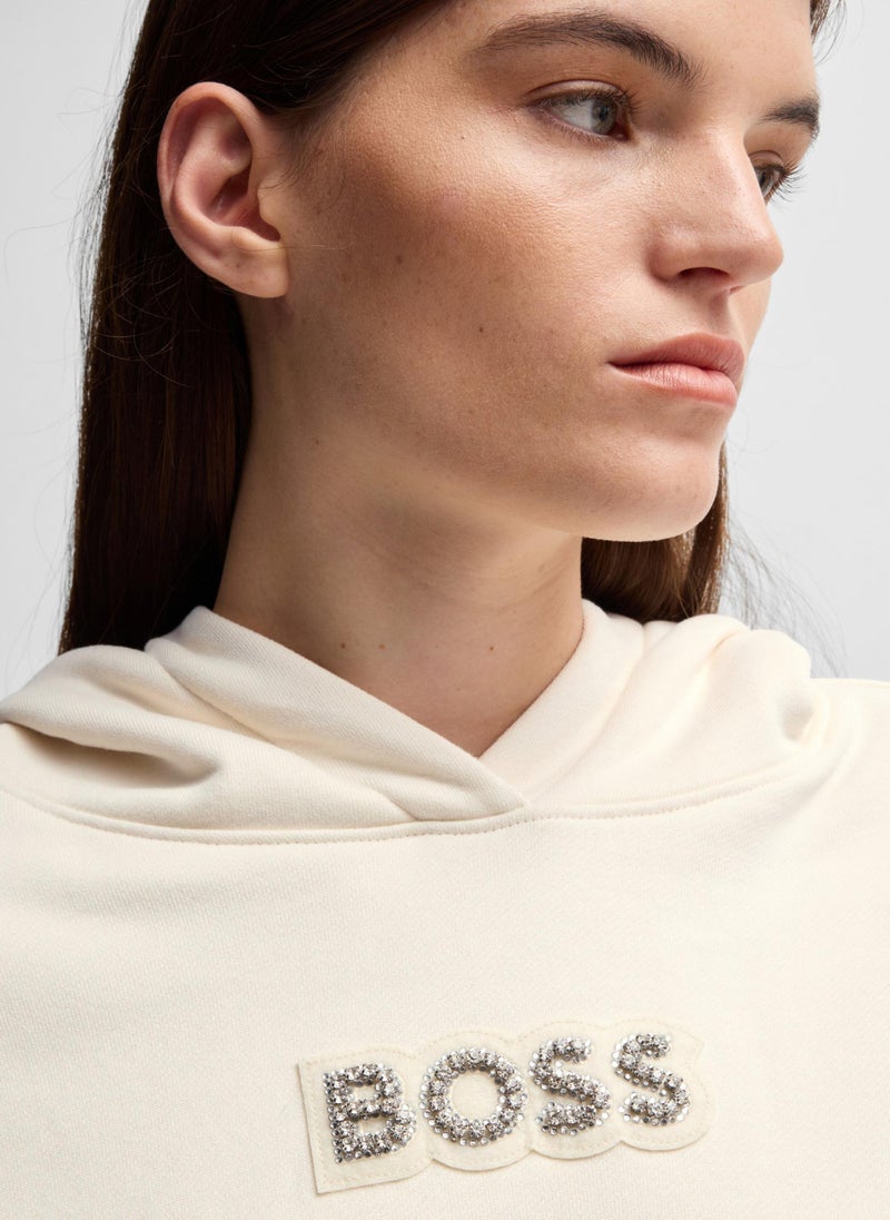 Cotton-terry hoodie with crystal-studded logo