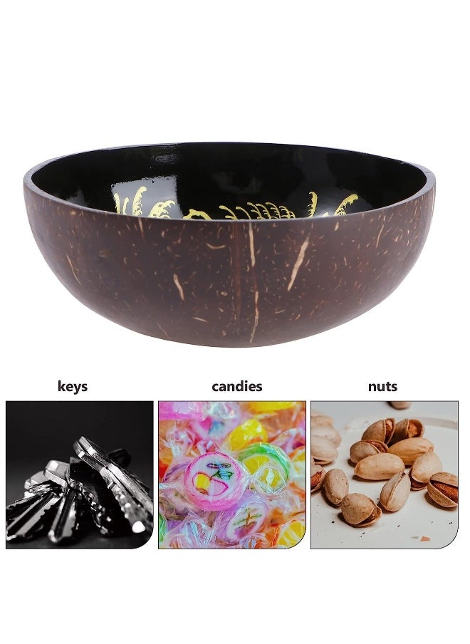 Coconut Bowls, Natural Coconut Bowl Shell Bowls Key Bowl for Entryway Table Candy Container Nuts Holder Bowl for Decoration (Golden)