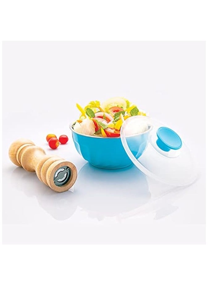 Mixing Bowl Outer Plastic with inner Stainless Steel Mixing & Serving Bowls (BLUE, 600 ML)