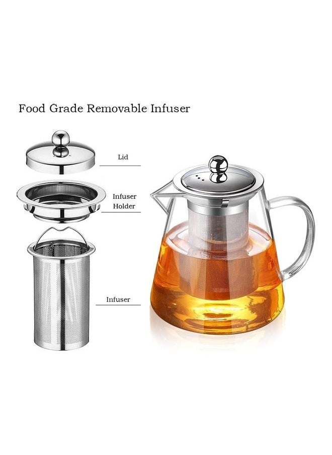 Glass Infuser Teapot With Lid Clear/Silver 6x4.9inch