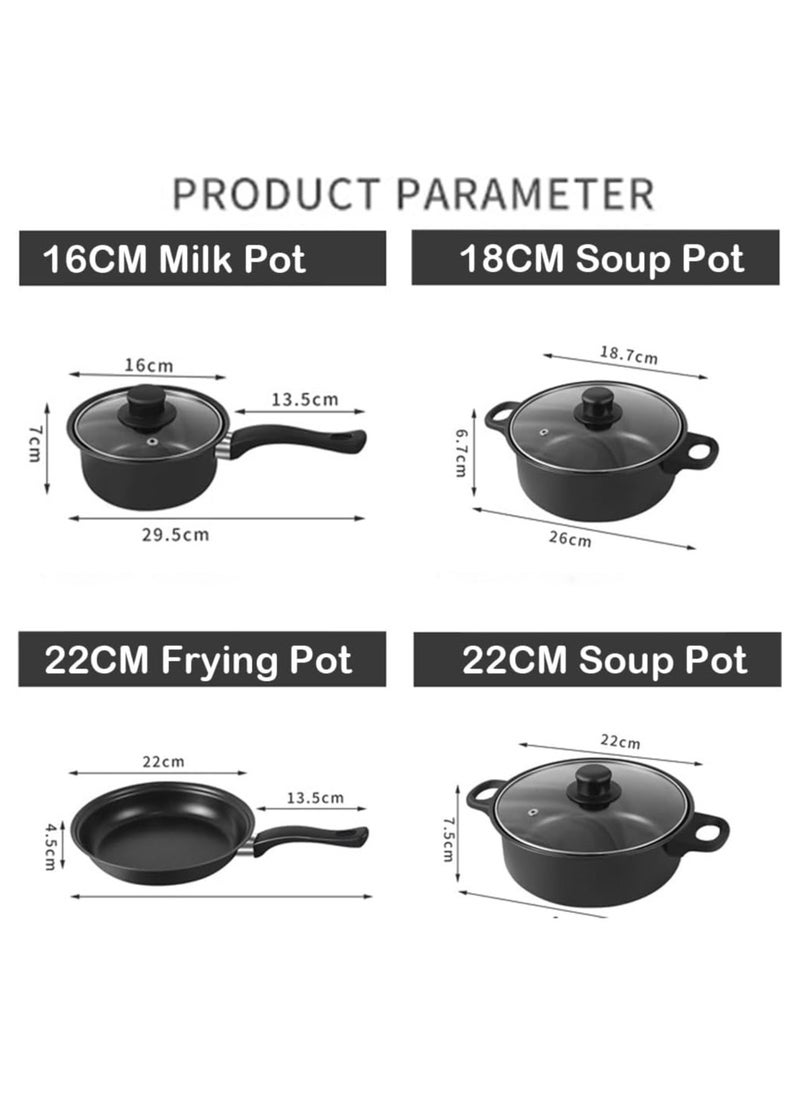 13-Piece Scratch-Resistant Cast Iron Non-Stick Kitchen Cookware Set with Tempered Glass Lids, Heat-Resistant Handles, and Multi-Hob Compatibility, Length 27.5cm