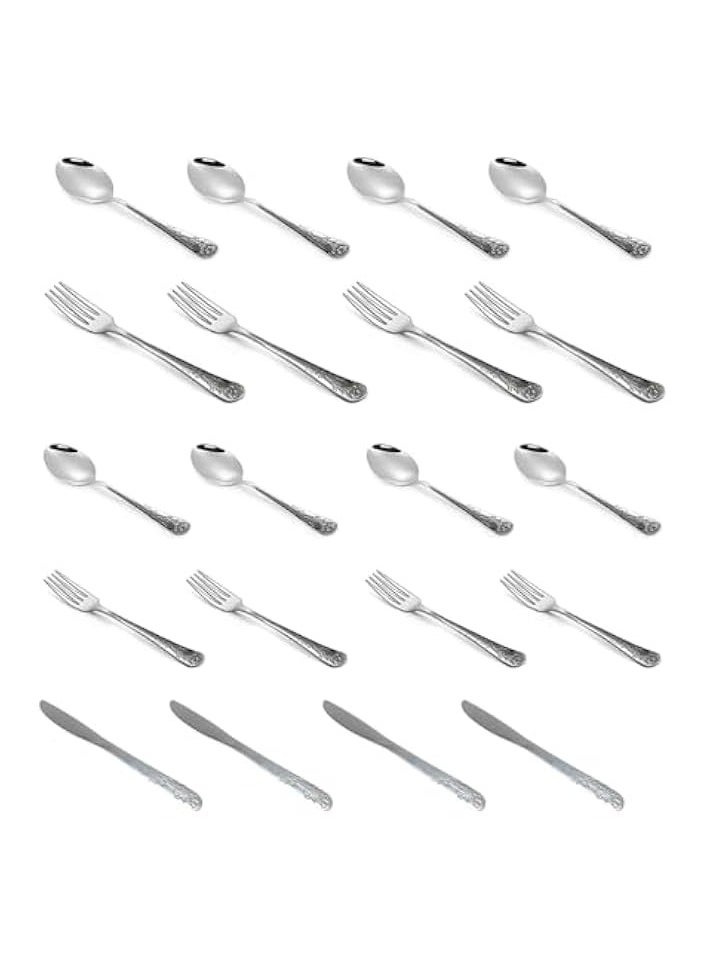 Cutlery, Food-Grade Stainless Steel 4xTea Spoon | 4xTable Spoon | 4xTable Knife | 4xTea Fork | 4xTable Fork Mirror Polished GF9041 (20 Pc Set)