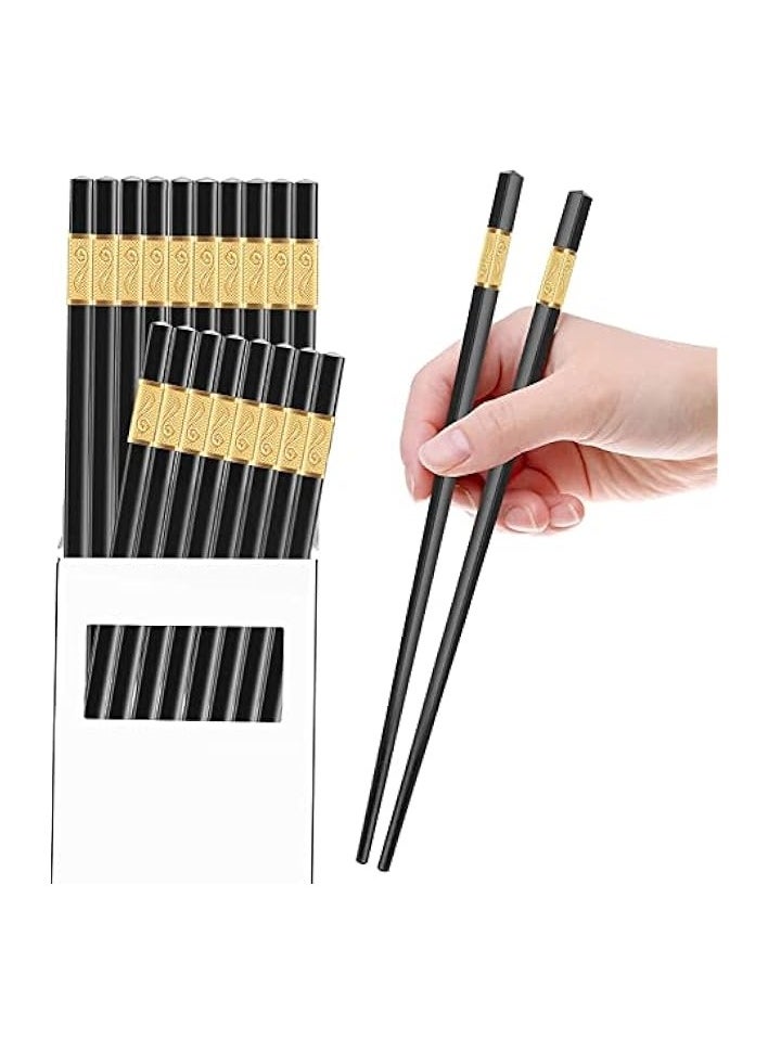 Alloy Chopsticks Set, 10 Pairs Reusable Chopsticks, Dishwasher Safe, 9.5 Inch Fiberglass Chopsticks Set, Japanese Chinese Korean Chopsticks for Food, Non-Slip, Easy to Use (Black Chopsticks)