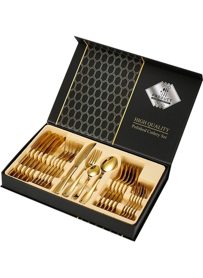 24-Piece Stainless Steel Cutlery Set Gold 23.2cm