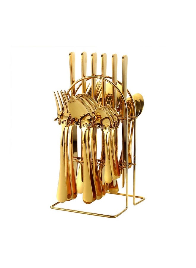 24-Piece Stainless Steel Cutlery Set Gold 14x13x23cm