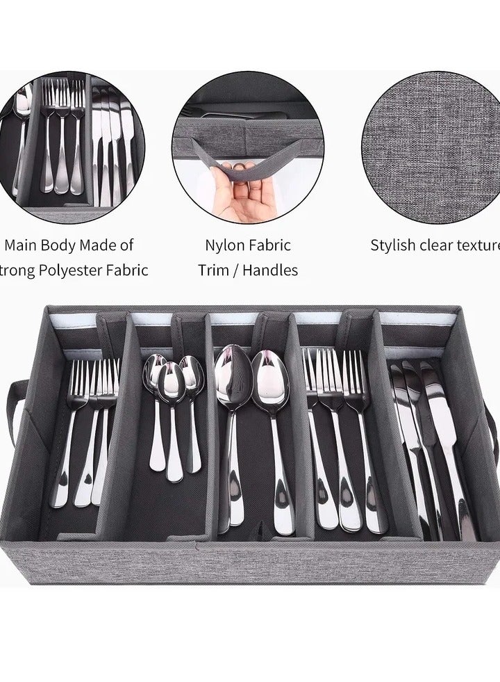 Flatware Storage Case, Silverware Storage Box Chest, Tableware Utensil Chest with Removable Lid and Adjustable Dividers, for Organizing Cutlery, Flatware, Knives, Large Capacity, Gray