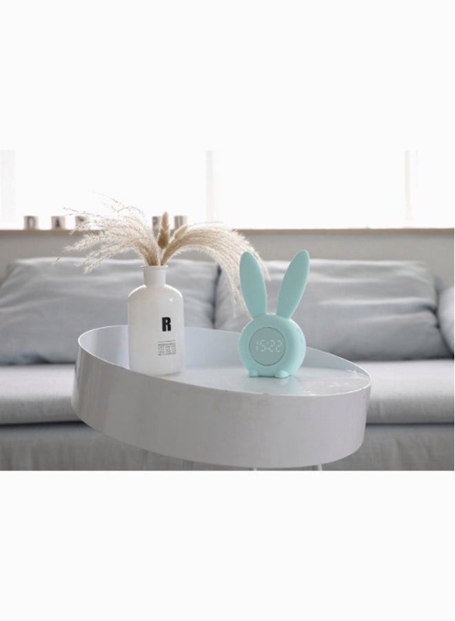 Green Rabbit Alarm Clock, SYOSI Luminous Rabbit Alarm Clock Cartoon Rabbit Lamp LED Silicone Bed Light Multifunctional Home Desktop Decorations Timed Night Light for Kids with Lithium Battery