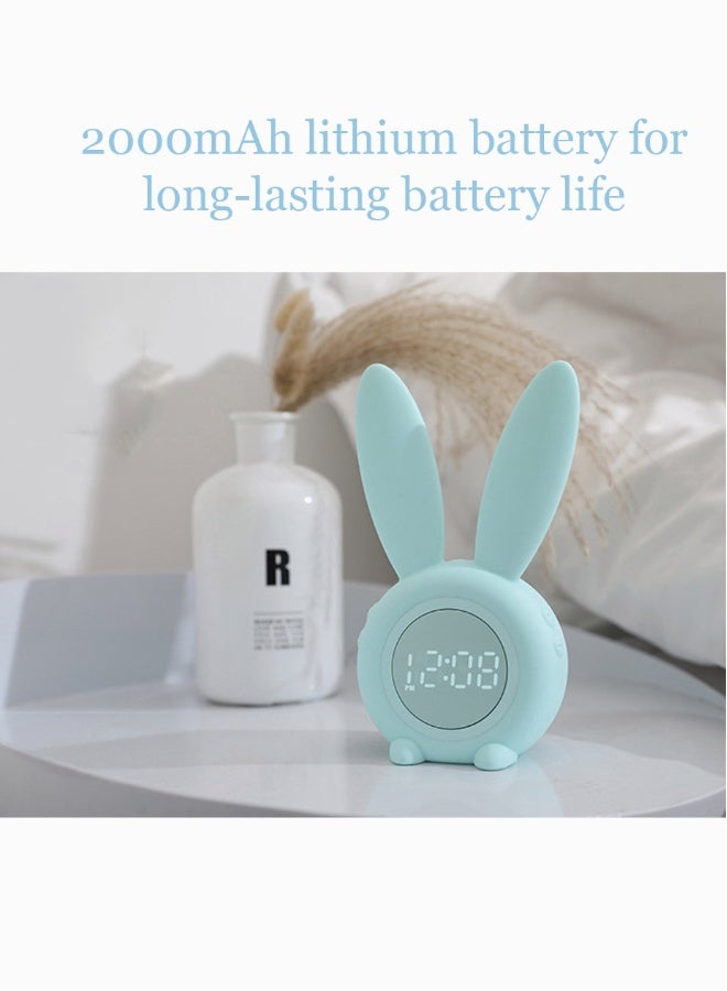 Green Rabbit Alarm Clock, SYOSI Luminous Rabbit Alarm Clock Cartoon Rabbit Lamp LED Silicone Bed Light Multifunctional Home Desktop Decorations Timed Night Light for Kids with Lithium Battery