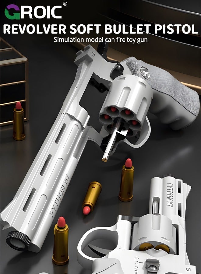 Soft Bullet Gun Toy Revolver Gun, Revolver Gun with 20 PCS Soft Safe Rubber Bullet with Target, Empty Shell Ejecting Toy Gun Pistol & Pull Back Action Toy Gun, Shooting Games Play Toys Revolver Gun