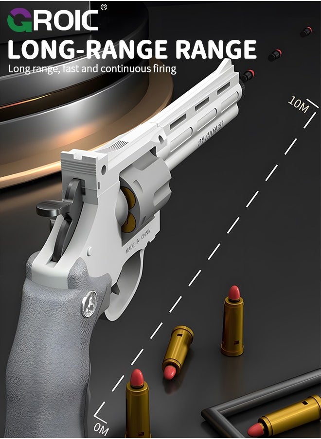 Soft Bullet Gun Toy Revolver Gun, Revolver Gun with 20 PCS Soft Safe Rubber Bullet with Target, Empty Shell Ejecting Toy Gun Pistol & Pull Back Action Toy Gun, Shooting Games Play Toys Revolver Gun