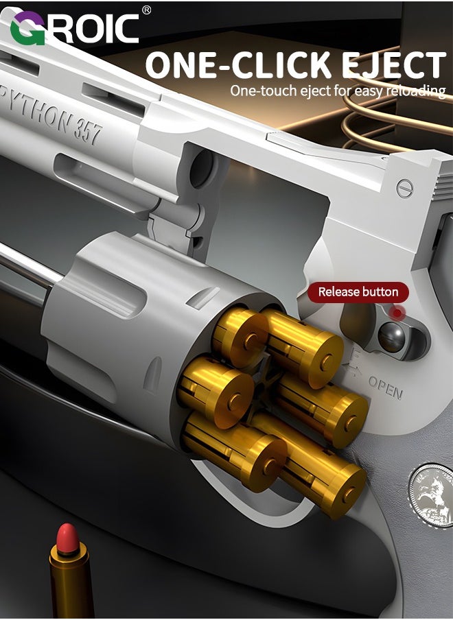Soft Bullet Gun Toy Revolver Gun, Revolver Gun with 20 PCS Soft Safe Rubber Bullet with Target, Empty Shell Ejecting Toy Gun Pistol & Pull Back Action Toy Gun, Shooting Games Play Toys Revolver Gun