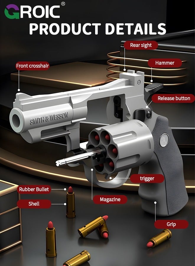Soft Bullet Gun Toy Revolver Gun, Revolver Gun with 20 PCS Soft Safe Rubber Bullet with Target, Empty Shell Ejecting Toy Gun Pistol & Pull Back Action Toy Gun, Shooting Games Play Toys Revolver Gun