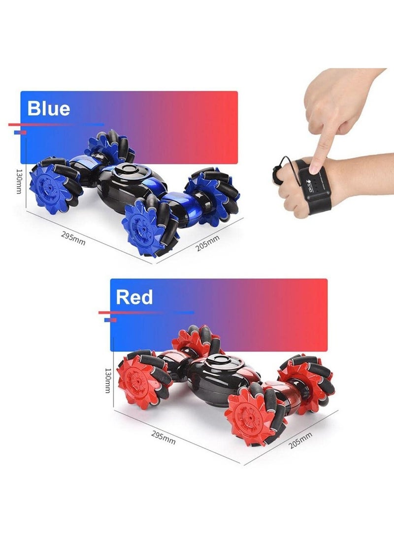 Watch Handle Dual Mode Special Effects Remote Control Car 45° Climbing All Terrain RC Vehicle 360-degree flip Double-Sided RC Truck Boy Girl Birthday Gift RC Buggy (Color : Blue)