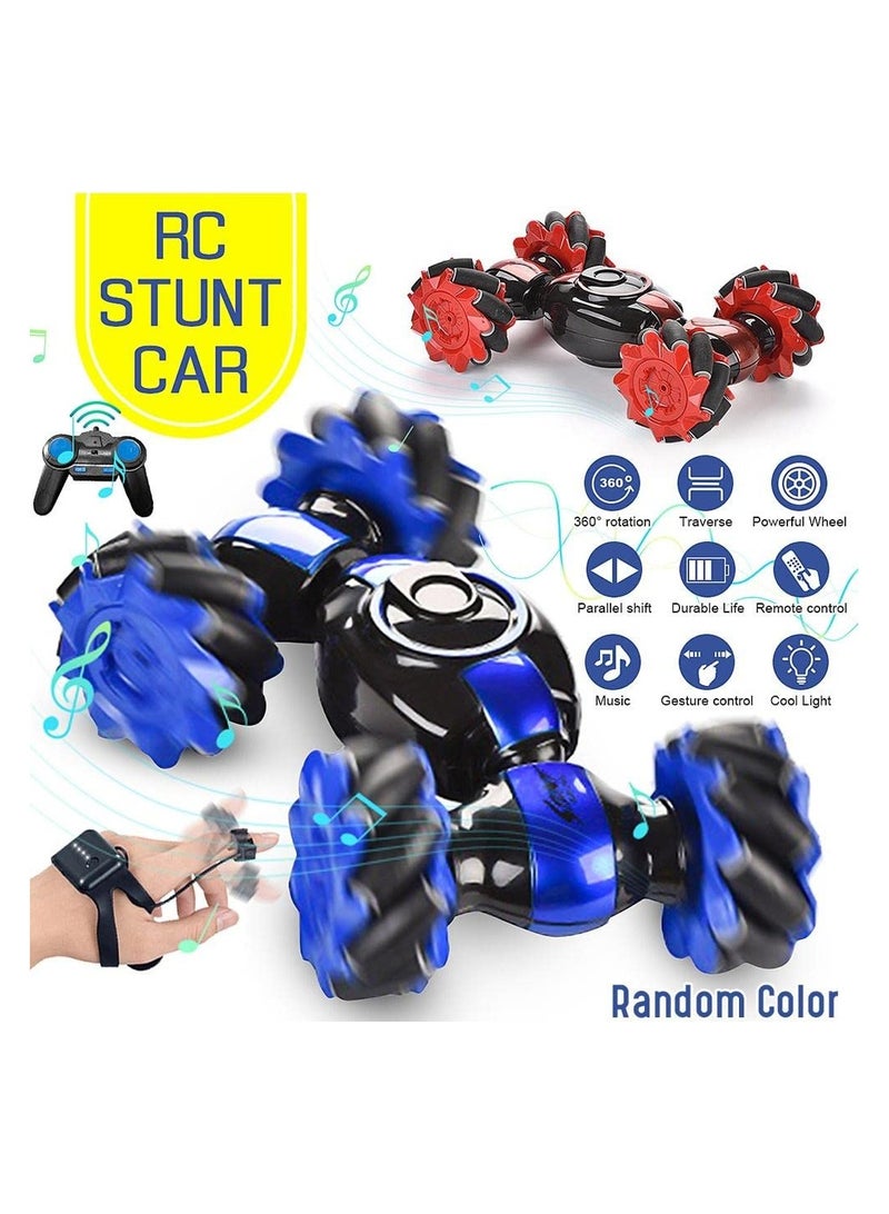 Watch Handle Dual Mode Special Effects Remote Control Car 45° Climbing All Terrain RC Vehicle 360-degree flip Double-Sided RC Truck Boy Girl Birthday Gift RC Buggy (Color : Blue)