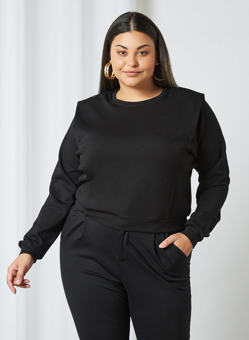 Plus Size Shoulder Padded Sweatshirt Black