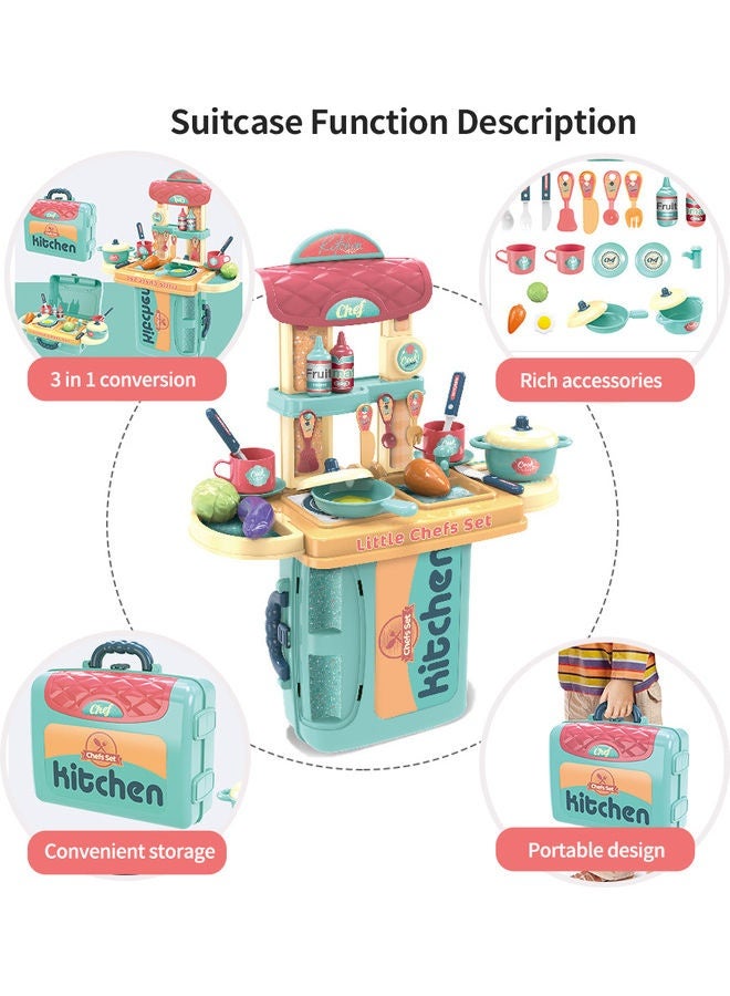 21-Piece 3 In 1 Tableware Suitcase Kitchen Pretend Play Set 54x20.5x43cm