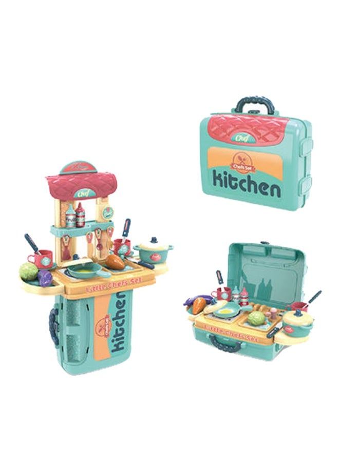 21-Piece 3 In 1 Tableware Suitcase Kitchen Pretend Play Set 54x20.5x43cm