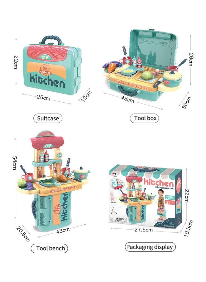 21-Piece 3 In 1 Tableware Suitcase Kitchen Pretend Play Set 54x20.5x43cm