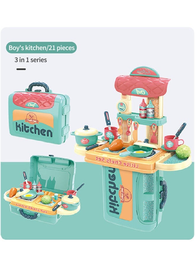 21-Piece 3 In 1 Tableware Suitcase Kitchen Pretend Play Set 54x20.5x43cm