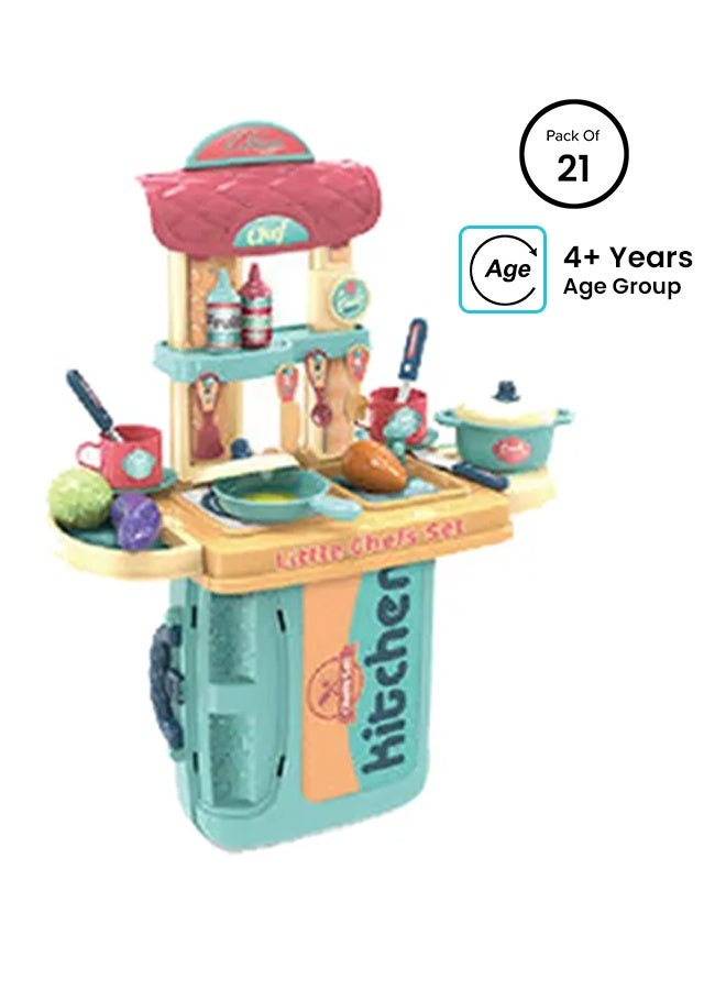 21-Piece 3 In 1 Tableware Suitcase Kitchen Pretend Play Set 54x20.5x43cm