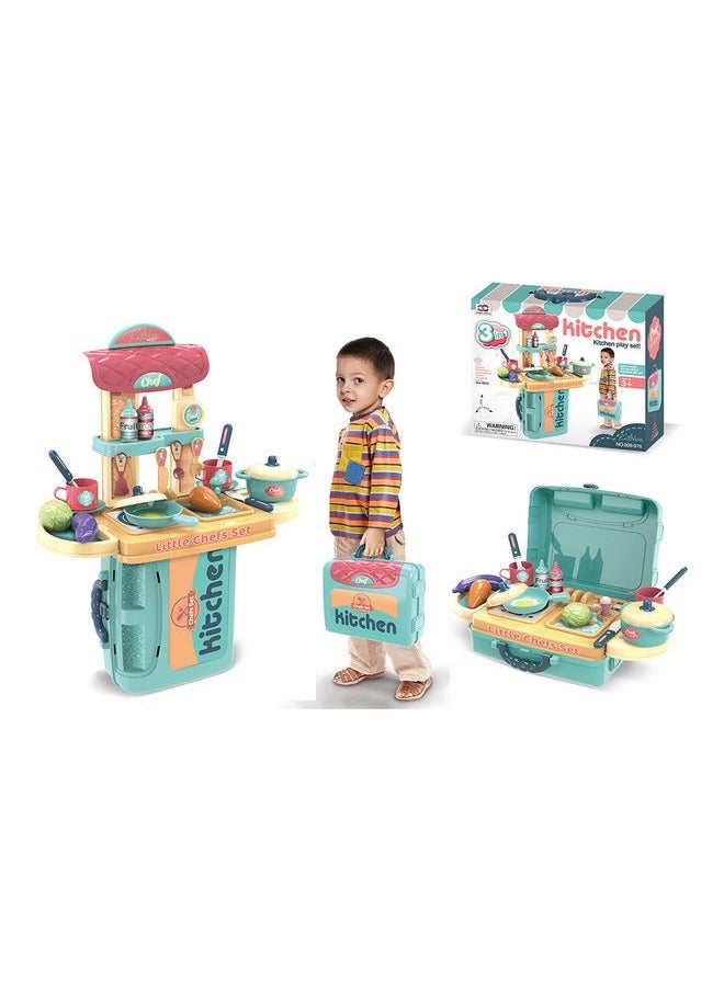 21-Piece 3 In 1 Tableware Suitcase Kitchen Pretend Play Set 54x20.5x43cm