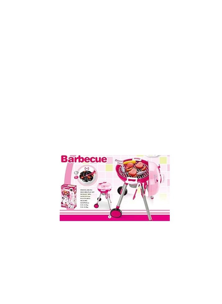 BBQ Grill Pretend Playset for Kids (Pink)