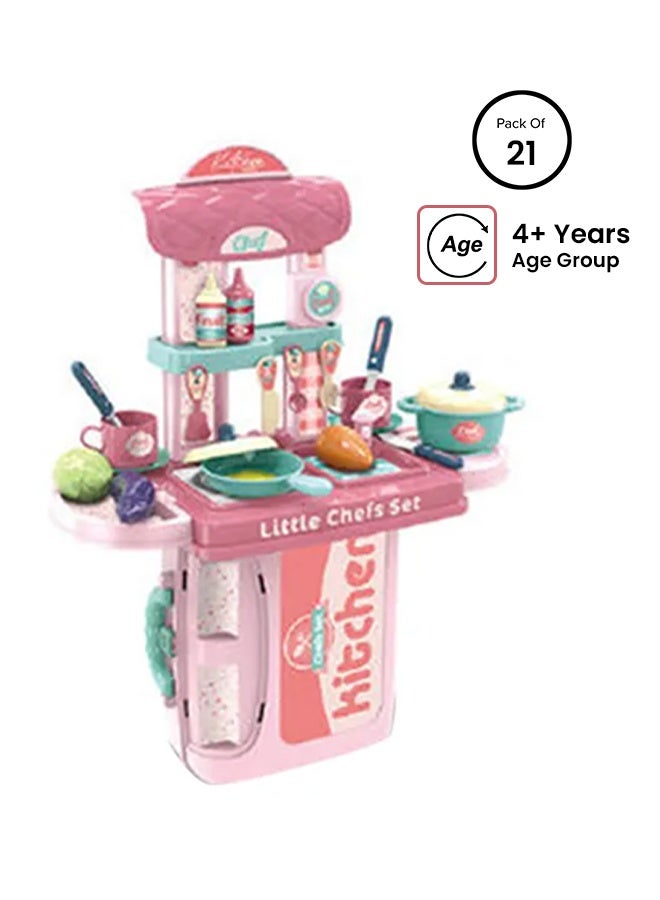 21-Piece 3 In 1 Tableware Suitcase Kitchen Pretend Play Set 26x10x22cm